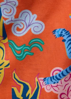 Dragon Printed Linen Dress Trouser